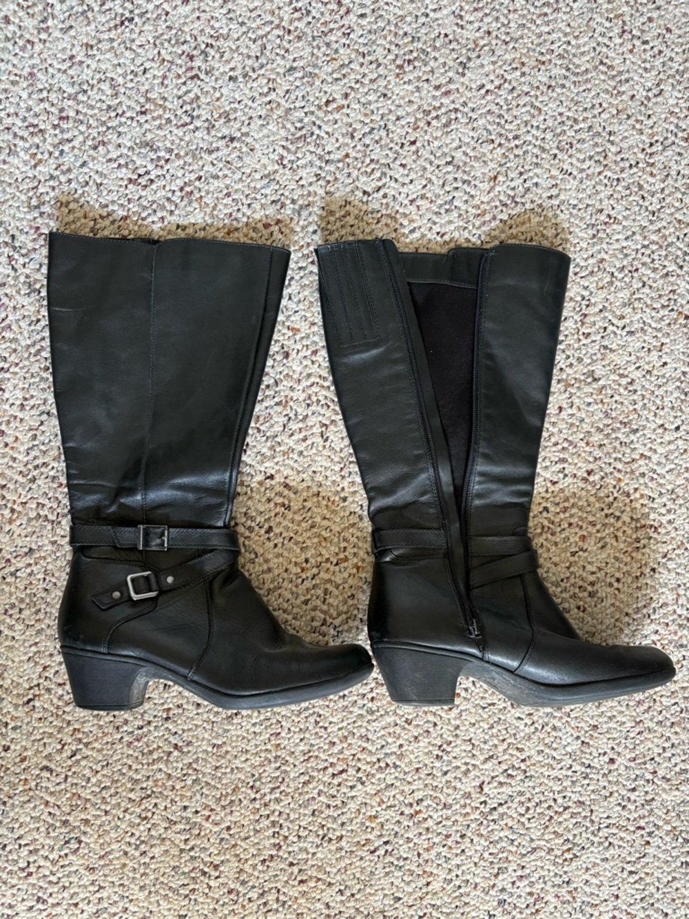 Abella Black Leather Mid-Calf Heeled Riding Boots